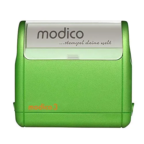 Flashstempel Modico M3 custom (49x15 mm - 4 Zeilen) mit individueller Textplatte Farbe Grün