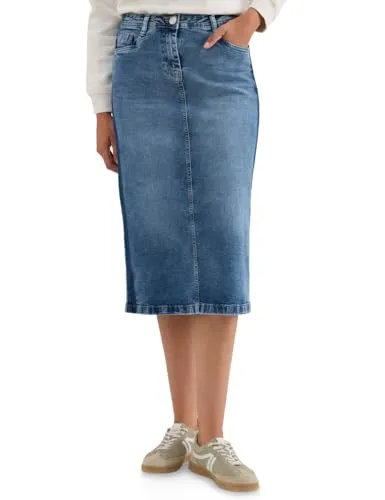 Cecil Damen Jeansrock mit Gallonstreifen - Stylisher Denim Midi-Rock im 5-Pocket-Style mit sportiven Gallonstreifen. Aus hochwertiger Baumwollqualität mit Stretchanteil für optimalen Tragekomfort.