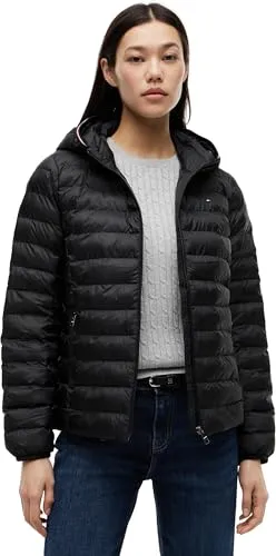 Tommy Hilfiger Damen Daunenjacke Padded Global Stripe Jacket - Funktionsjacke mit Kapuze, daunengefüllt für optimale Wärme und stilvolle Flag-Stickerei auf der Brust.