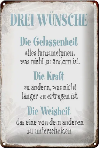 Hebold Metallschild Schild Blech 20x30cm - Made in Germany - Spruch 3 Wünsche Gelassenheit