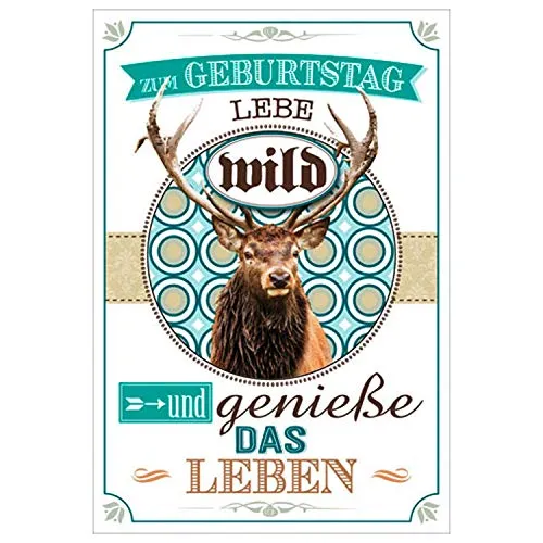 Zum Geburtstag Geburtstagskarte Jäger Jagd Hirsch wild mit grünem Umschlag/Kuvert