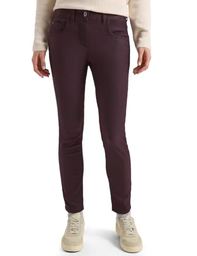 Cecil Hose im Leder-Look Eggplant Red 36 - Stylische Hose im Slim Fit mit leicht glänzender Beschichtung, ideal für trendbewusste Outfits. Perfekte Passform mit 5-Pocket-Design für vielseitige Kombinationsmöglichkeiten.