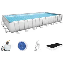 Bestway® Power SteelTM Frame Pool Komplett-Set mit Sandfilteranlage 956 x 488 x 132 cm, lichtgrau, eckig