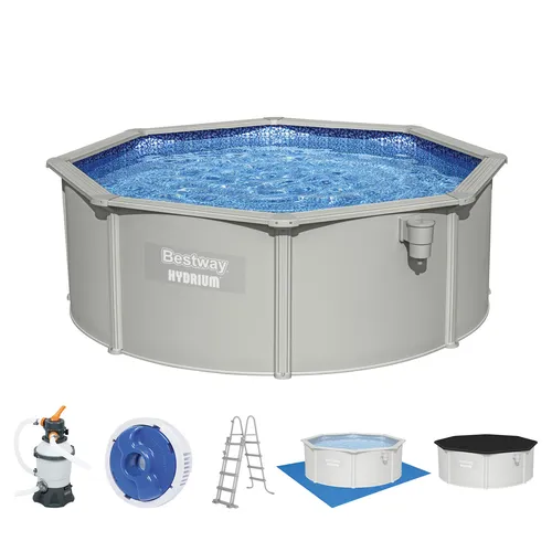 Bestway Hydrium Stahlwandpool Komplett-Set - 360 x 120 cm, rund mit Sandfilteranlage und UV-Schutz, ideal für den Garten