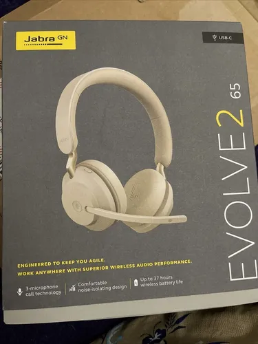 Jabra Evolve2 65 USB-C MS Stereo - Beige Kabelloses Headset - Kabelloses Headset für optimale Sprachqualität und Geräuschisolierung, ideal für Home Office und professionelle Nutzung.