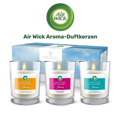 Air Wick Duftkerze Aroma-Duftkerzen Geschenkset mit 3 Kerzen im Glas (3x 220 g)