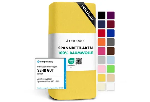 Jacobson Spannbettlaken BOXSPRING & ÜBERLÄNGE aus 100% Baumwolle, für hohe & lange Matratzen, Jersey Bettlaken 160 g/m²