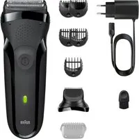 Braun Series 3 300BT Elektrorasierer - Elektrorasierer mit 2 Scherfolienelementen und Mitteltrimmer für eine gründliche und glatte Rasur, ideal für präzises Trimmen und Styling.