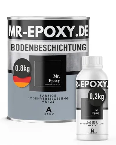 Mr. Epoxy Bodenversiegelung - Hochwertige Epoxid-Bodenbeschichtung - Langlebige 2K-Bodenbeschichtung für Garage, Werkstatt und Industrie. Hohe Belastbarkeit und einfache Anwendung für strapazierfähige Böden. Entdecken Sie eine professionelle Optik mit minimalem Verbrauch!