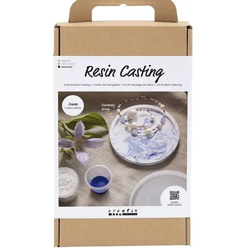 Bastelset Resin Casting - Blau & Weißes Rundes Tablett mit Marmorierung - Modellieren & Gießen: Erstellen Sie einzigartige, dekorative Tabletts mit Marmorierungseffekt – einfach gießen, aushärten und kreativ gestalten!