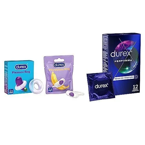 Durex Ausprobier-Set mit Pleasure Ring & Intense Vibrations Ring - Empfängnisverhütung mit extra Gefühlsechtheit, für intensivere Momente zu zweit – ideal zum Ausprobieren!
