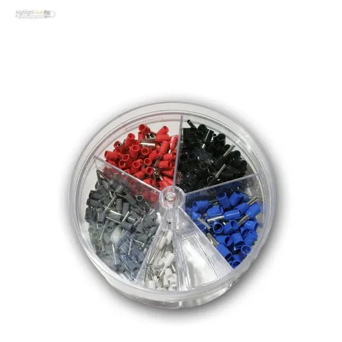Set / Sortiment Aderendhülsen in Streudose, isoliert, für 0,5 - 2,5 mm² Litze