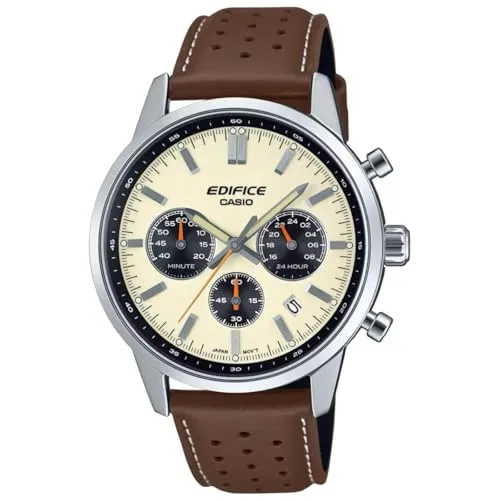 Casio EFR-575L-7AEF Edifice Chronograph - Elegante Herrenuhr mit Lederband - Chronograph für Männer mit präzisem Quarzwerk, Stoppfunktion und stilvollem, kratzunempfindlichem Design. Ideal für jeden Anlass und wasserdicht bis 10 bar.