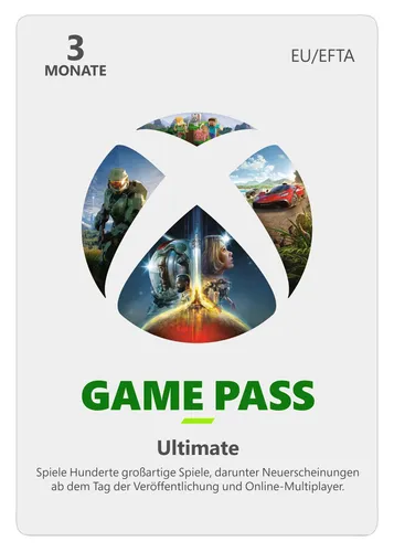 Microsoft Xbox Game Pass Ultimate 3 Monate ESD Download - Gaming-Abonnement für Xbox und PC, uneingeschränkter Zugriff auf über 100 Spiele, einschließlich neuer Titel am Veröffentlichungstag.