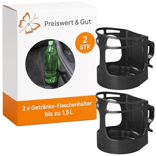 2er Set Getränkehalter mit flexiblen Befestigungswinkel – Universeller Flaschenhalter bis 1,5L - Praktisches 2er Set Getränkehalter für Autos und Boote! Flexibles Design mit einem Durchmesser von 9,3 cm, passend für Flaschen bis 1,5 Liter. Einfach zu montieren und ideal für den täglichen Einsatz.