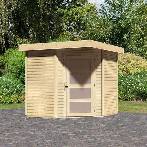 Gartenhaus KARIBU "Schwandorf 3" - Naturbelassenes Holzhaus - Gartenhäuser aus hochwertiger nordischer Fichte mit einfachem Steck- und Schraubsystem für schnellen Aufbau. Optimaler Schutz durch Kesseldruckimprägnierung und großzügige Lichtausschnitte.