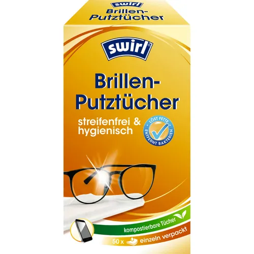 Swirl® Brillen-Putztücher 4006508172368 - 50 Tücher in Spenderbox - Brillenzubehör mit Anti-Beschlag-Funktion, extra weich und fusselfrei für streifenfreie Sauberkeit. Ideal für Brillen, Smartphones und Bildschirme.