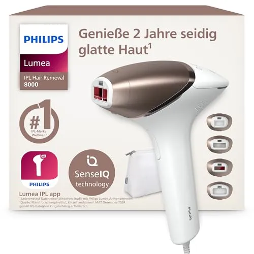 Philips Lumea IPL 8000 Series Haarentfernungsgerät mit SenseIQ Technologie - Epilierer mit innovativer SenseIQ Technologie für individuell angepasste Lichtintensität, sorgt für bis zu 18 Monate seidig glatte Haut. Ideal für eine schnelle und effektive Haarentfernung.
