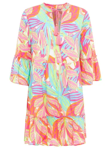 Zwillingsherz Sommerkleid "Power Farben" mit Tasseln - Gemusterte Kleider mit 3/4-Trompetenärmeln, Eingriffstaschen und pflegeleichtem Material für einen modischen Look im Sommer.