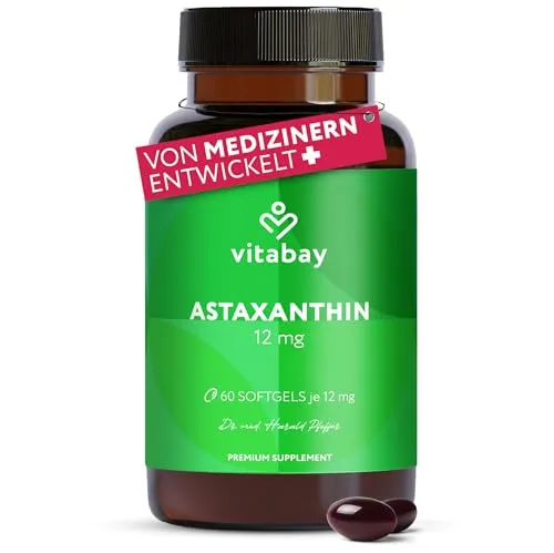 Vitabay Astaxanthin 12 mg Hochdosiert & Vegan - 90 Softgel Kapseln - Antioxidant Astaxanthin, hochdosiert und laborgeprüft, ideal für eine starke Unterstützung des Immunsystems und antioxidative Wirkung.