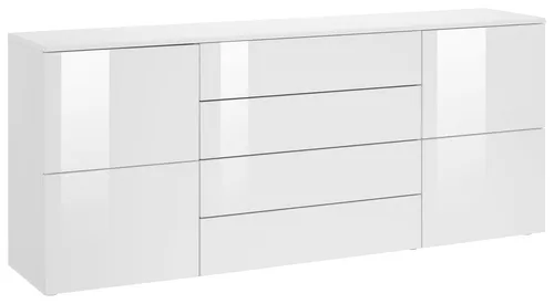 Borchardt Möbel Kommode Rova, Breite 166 cm in Weiß - Kommode Rova, 4 Schubladen und 4 Türen, variabel einsetzbare Einlegeböden und elegante Hochglanzfronten, ideal für modernes Wohnen.