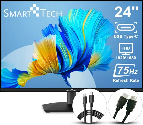 Smart Tech 24 Zoll Monitor mit Lautsprecher - Business PC Bildschirm mit FHD 1080p, IPS Panel und Eye Comfort für eine augenschonende Nutzung – ideal für Büro und Home Office.
