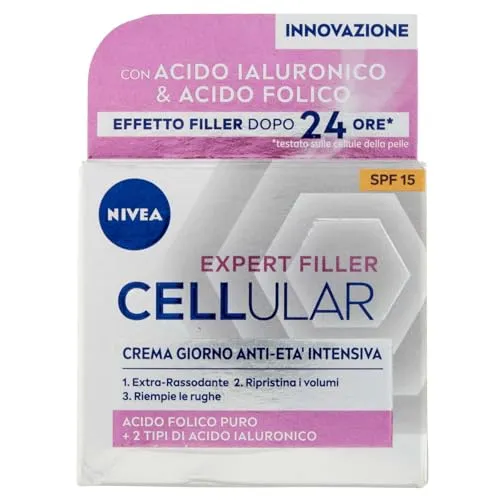 NIVEA CELLULAR EXPERT FILLER Tagescreme Anti-Aging Intensiv LSF 15 50 ml Anti-Falten-straffende Hyaluronsäure und reine Folsäure, Feuchtigkeitscreme Gesicht Anti-Aging