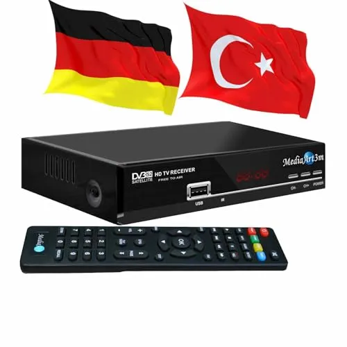 MEDIAART-3m Full HDTV Sat Receiver - TV-Receiver mit vorprogrammierter Software für Astra und Türksat, 2xUSB-Anschlüsse und ideal für türkische Fernsehsender in Full HD.