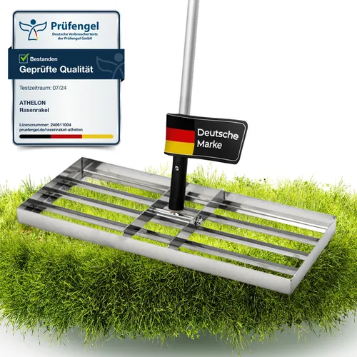ATHELON® Rasenrakel mit Gummigriff – Stabil & langlebig für präzises Nivellieren - VIELSEITIGER Rasenrakel (60x25 cm) für Rasen, Sand und Erde. Ergonomischer Gummigriff sorgt für bequeme Handhabung. Ideal für präzise Gartenpflege und müheloses Nivellieren. Deutsche Qualität für langanhaltende Freude im Garten!