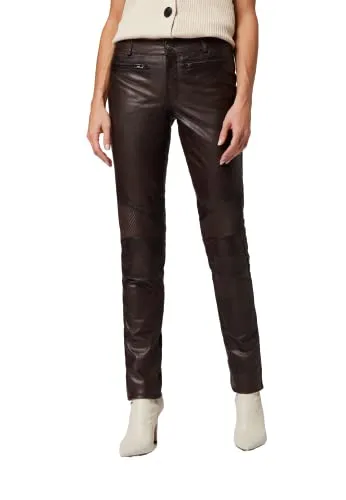 RICANO Donna - Damen Lederhose in Biker-Optik (Slim Fit, Braun, 2XL) - Modische Slim Fit Lederhose aus hochwertigem Ziegenleder. 5-Pocket Stil und akzentuierte Nahtführung machen sie zum perfekten Begleiter für trendbewusste Frauen. Kostenfreier Umtausch für optimale Passform.