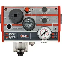 Riegler Wartungseinheit "ONE" mit Druckschalter, G 1/2 - Wartungseinheit mit Druckschalter, G 1/2, für max. 10 bar Druck. 6 Funktionen in einem Gerät: Filter, Druckregler, Manometer u.v.m. für effiziente Luftversorgung und platzsparende Installation.