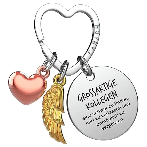FABACH Beste Kollegin Schlüsselanhänger Schutzengel Glücksbringer mit Herz und Gravur - Abschied Kollege Abschiedsgeschenk - Geschenke Arbeitskollegin Geschenk für Kollegin mit Herz