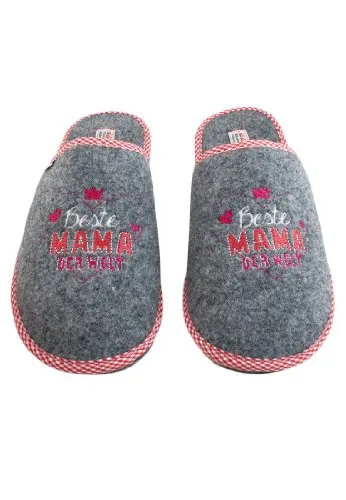 Adelheid Beste Mama Filzpantoffel grau - rutschhemmend und bequem - Praktische Doppelgrößen, ideal zum Verschenken. Hergestellt in Portugal und in einem schönen Geschenk-Schuhkarton verpackt, bietet dieser Pantoffel höchsten Tragekomfort.