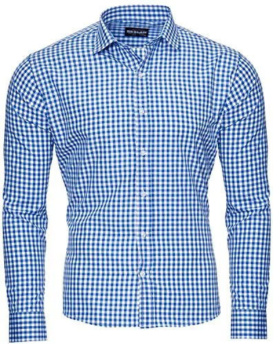 Reslad Hemd Blau Kariert Slim Fit Freizeithemd Männerhemden Herren Hemden Karo Business Hemd Langarmhemd Männer RS-7007 Blau L