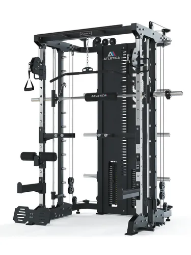 ATLETICA Kraftstation KSK Multipresse, COMBAT, Smith Machine - Fitness-Station mit stabiler Rahmenstruktur und 2 x 90 kg Gewichtsblöcken für effizientes Ganzkörpertraining. Ideal für Anfänger und Profis, bietet Sicherheit und vielseitige Trainingsoptionen.