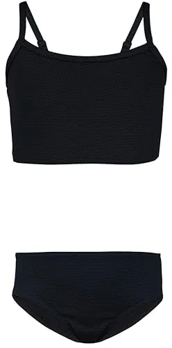 Aquarti Mädchen Bikini Set Bustier Bikinislip Zweiteiliger Badeanzug, Farbe: 038 Jacquard Punkte Schwarz, Größe: 158