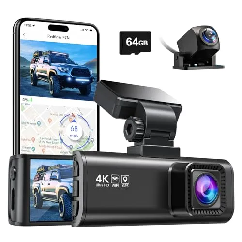 REDTIGER F7N 4K Dashcam mit WiFi und GPS - Dashcam mit 4K UHD Frontkamera und 1080P Rückkamera, bietet hervorragende Nachtsicht und 24/7 Parküberwachung für maximale Sicherheit.