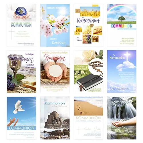 Edition Seidel Set 12 Kommunionskarten mit Umschlag - Glückwunschkarte zur Kommunion - Kommunionskarte - Set Kartenset (Klappkarten mit Briefumschlag) (SW02)