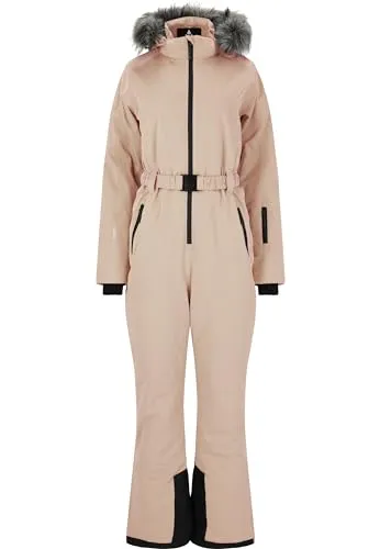 Whistler Courtney W Functional Jumpsuit W-pro 15000 - simply taupe (1136) 36 - Einteiler & Schneeanzüge für Damen - Hochwertiger, wasserdichter Schneeanzug mit abnehmbarer Kapuze und Kunstfellbesatz, ideal für Skifahren und Alltag.