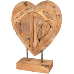 Teak Herz Skulptur Auf Ständer Massiv - 30 Cm Tisch Deko Figur Holz Fensterbankaufsteller Dekoaufsteller - Buri