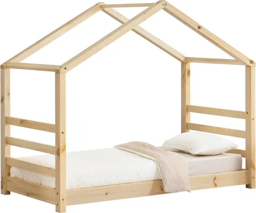 [en.casa] Kinderbett Vardø - Stabiles Hausbett aus Holz 80 x 160 cm - Betten in Haus-Optik für gemütliche Kinderzimmer. Stabil aus Kiefernholz, mit einfachem Aufbau und angenehm niedrigem Einstieg - ideal für sichere Nächte.
