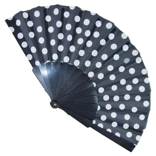 Funny Fashion Fifties Fächer mit Punkten | Schwarz Weiß - Handfächer Faltfächer Vintage Kostüm Zubehör Polka Dots 50er 60er Jahre Outfit Sommerparty Festival Sommer Karneval