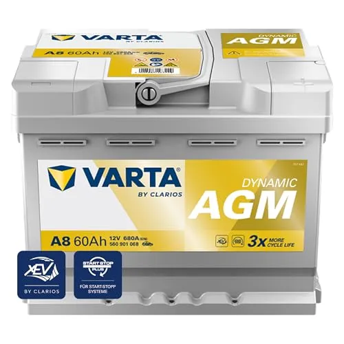 VARTA Silver Dynamic AGM Autobatterie - Ideal für Start-Stop-Technologie - Batterien, speziell entwickelt für Fahrzeuge mit Start-Stop-Systemen, bietet zuverlässige Leistung und lange Lebensdauer.