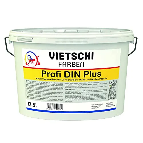 VIETSCHI Profi DIN Plus 12,5L - Hochdeckende Wandfarbe - Möbelfarbe mit Deckkraft Klasse 1, ideal für Wände und Decken, ergiebig bis zu 90m², sorgt für ein makelloses Finish in jedem Raum.