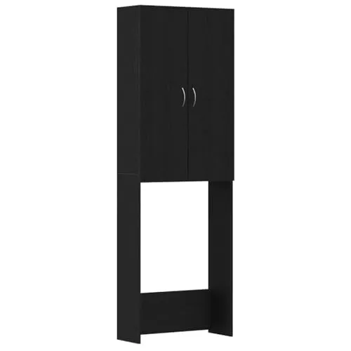 vidaXL Waschmaschinenschrank Schwarz Eichen-Optik 64x25,5x190 cm - Haushaltsgroßgeräte-Zubehör, platzsparend und ideal für zusätzlichen Stauraum in Bad oder Waschraum mit 3 Fächern für eine organisierte Aufbewahrung.