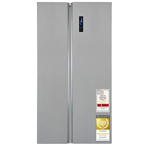 Exquisit Side-by-Side-Kühlschrank SBS546-040E, NoFrost & Schnellgefrieren - Kühlschrank mit 442 Litern, NoFrost-Technologie für müheloses Abtauen und Schnellgefrieren für Nährstofferhalt – ideal für große Haushalte.