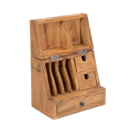 CREEDWOOD Tisch Organizer Case | Klappbarer Mahagoni Holz Organizer - Schreibtischorganisationsbox aus massivem Mahagoni, handgefertigt und einzigartig. Ideal für Briefe und Büroutensilien mit viel Stauraum und dekorativem Charme.
