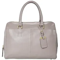 More & More Handtasche Damen Leder Baumwolle Taupe 11763-7900 - Elegante Handtasche in Taupe mit Reißverschluss, aus hochwertigem Leder und Baumwolle. Praktische Innenaufteilung und abnehmbarer Anhänger für stilvolle Akzente.