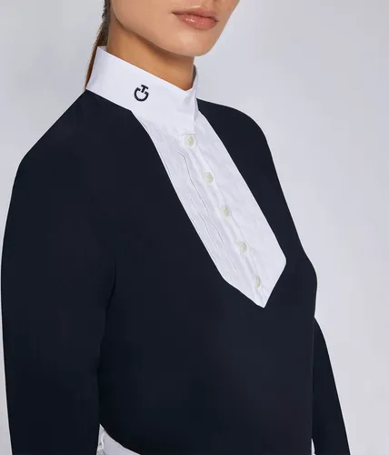 Cavalleria Toscana Turniershirt Damen CT Jersey L/S Competition Shirt w/ Poplin Bib FS 2024 Langarm Navy L