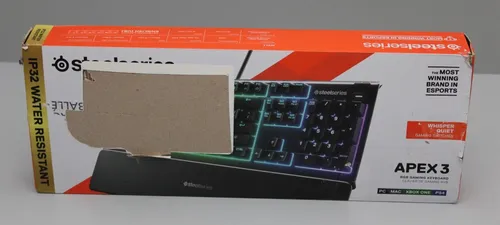STEELSERIES Apex 3 Gaming Tastatur - Whisper Quiet RGB QWERTY - Gaming-Tastatur mit leisen Tastenanschlägen, RGB-Beleuchtung und USB-Konnektivität für ein ungestörtes Spielerlebnis.